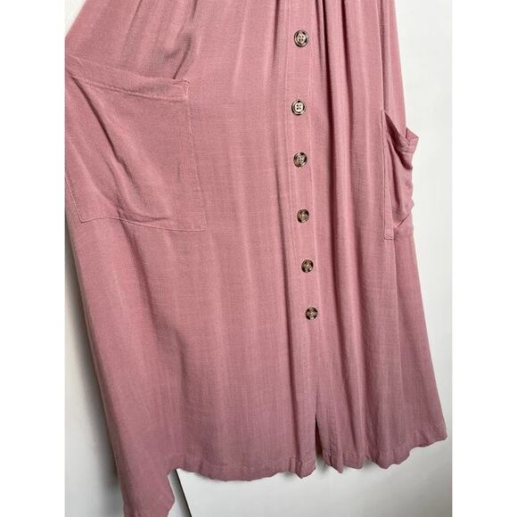 Good Luck Gem Womens Size S Pink Button Down Sleeveless Midi Sun Dress Pockets - Picture 4 of 14